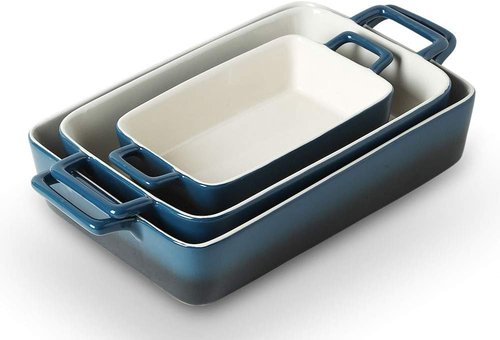 KOOV Bakeware Set - Ceramic Baking Dish with Gradient Blue Finish | 3-Piece Rectangular Casserole Set, 12 x 8.5 Inches