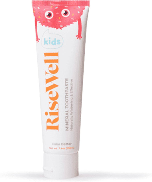 RiseWell Mineral Toothpaste for Kids - Hydroxyapatite Toothpaste with Xylitol for Teeth Protection - Made by Dentists, SLS Free, Safe to Swallow, Gentle and All Natural - Cake Batter Flavor, 3.4 Oz