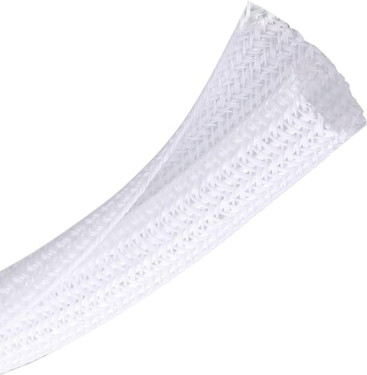 CrocSee 25ft - 3/8 inch Braided Cable Management Sleeve Cord Protector - Self-Wrapping Split Wire Loom for TV/Computer/Home Theater/Engine Bay - White