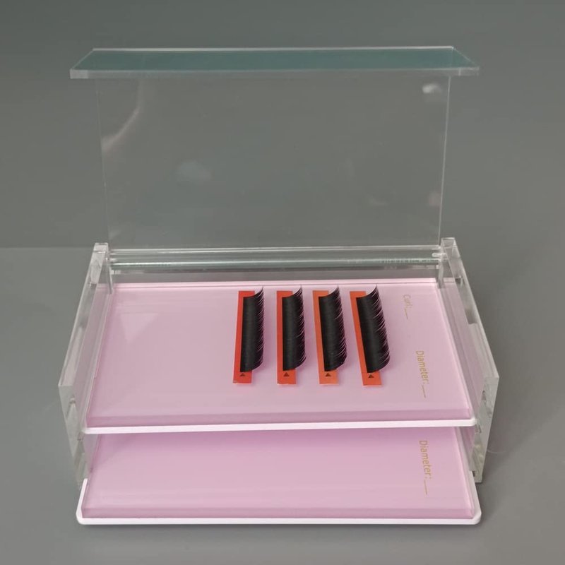 LIXIMMAZN 2 Layers Acrylic Eyelash Pallet Organizer Box, Grafting Eyelash Clear Makeup Display Container for False lashes Transparent Storage Case (Pink)