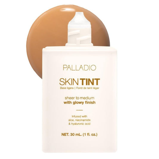 Palladio Skin Tint with Aloe, Niacinamide and Hyaluronic Acid, Sheer to Medium Coverage, Glowy Finish, Brightening and Blurring Lightweight Foundation Makeup (Dark Caramel)