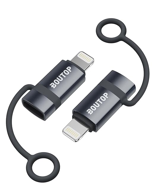 BOUTOP [MFi Certified] 36W USB C to Lightning Adapter (2 Pack) - Support PD Fast Charging/Data Sync, with Anti-Lost Silicone Holder for iPhone iPad AirPods, Reduces Cable Clutter