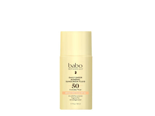 Babo Botanicals Daily Sheer Mineral Sunscreen Fluid SPF50 - Natural Origin Zinc Oxide - Passion Fruit Oil - Fragrance Free - Ultra-Lightweight - For Face - For all ages