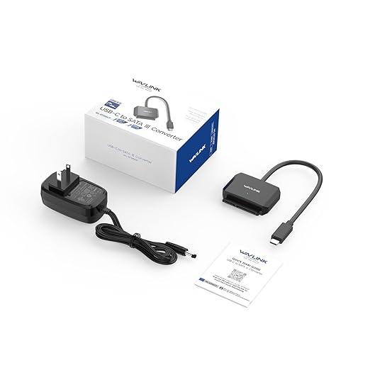 WAVLINK SATA to USB Type-C Hard Drive Cable, 5Gbps USB C to Sata Cable Support UASP, External Hard Drive SATAI/II/III Connector 2.5" SSD/HDD and 3.5" HDD up to 20TB, Power Adapter Included