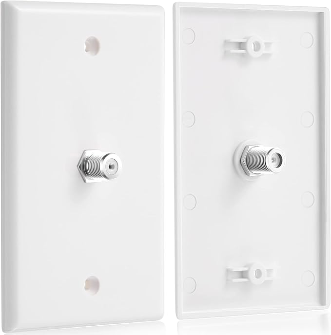 Weewooday 16 Pcs 1-Port TV Cable Wall Plate with F Connector Coax Wall Plate Video Jack Single Gang (White)