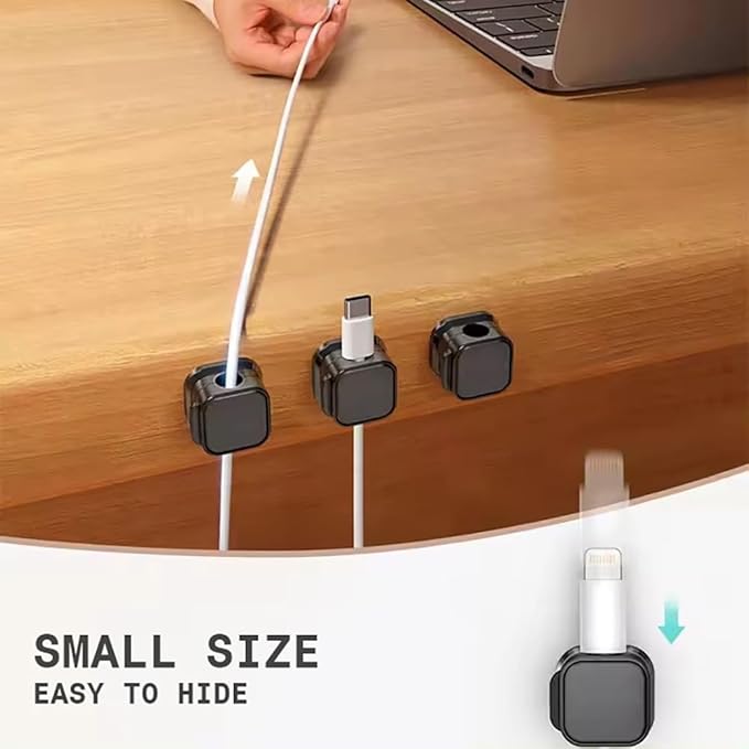 6 Pack Cable Holder, Nightstand Organizer, Under Desk Magnetic Clip Management, Wire Organizers for Cords (White)
