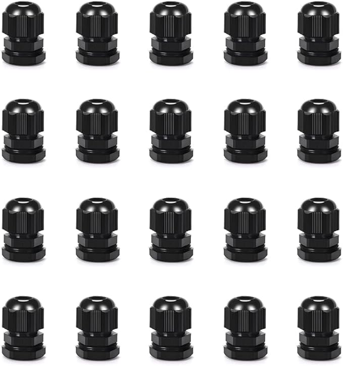 CGELE Cable Gland 20 Pack Plastic Waterproof Adjustable Connector 5-10mm PG11 Strain Relief Cord Connectors Joints Nylon with Gaskets