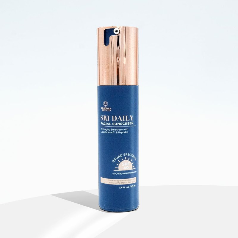 SRILabs Daily Facial Sunscreen - SPF 40 - Anti-Aging with Lipochroman & Peptides - Transparent Zinc Oxide - Universal tint & Weightless - 1.7 OZ