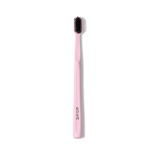 Boka Classic Manual Toothbrush with Extra Soft Activated-Charcoal, Tapered Bristles, Bioplastic Handle that Includes Travel Cap, Dentist-Approved, Great for Adults and Kids, Pink (Pack of 1)