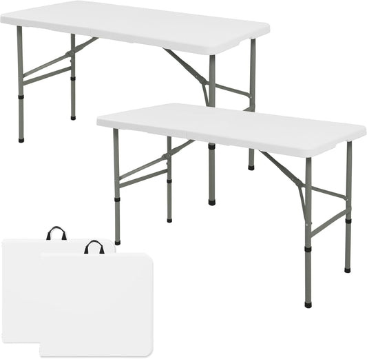 Regine Switzerland 4FT Folding Camping Table - Portable Heavy-Duty Plastic with Steel Legs | Ideal for Indoor & Outdoor Events (White)
