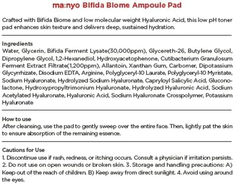 MA:NYO Bifida Biome Ampoule Pads - Korean Skin Care Treatment | 70 Count