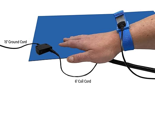 RubberStat Dual Layer ESD Compliant Workstation Rubber Table Mat Kit, Soldering, Cell Phone Repair, with Wrist Strap Set and Ground Cord - 48"x60" Royal Blue