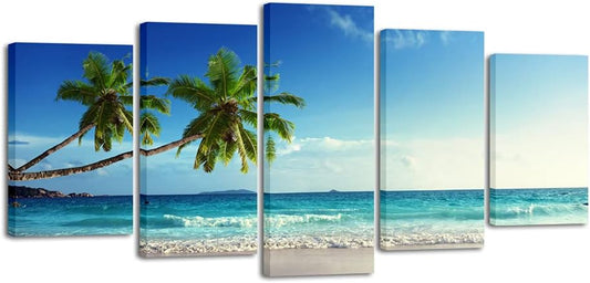 Wieco Art 5 Panels Ocean Canvas Wall Art - Blue Sea Seascape Decor for Living Room & Home