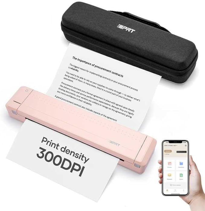 iDPRT MT888 Portable Thermal Printer, 300DPI HD Mobile-Travel-Printers, Inkless-Wireless-Small-Printer for Home Use, Office, Vehicles, Bluetooth Printers Supports 8.5" x 11" US Letter&A4&A5, Pink