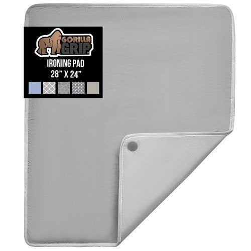 GORILLA GRIP The Original Ironing Board Cover and Pad, Silicone Coating, 400°F Scorch Resistant Thick Padding, Heavy Duty Iron Covers Standard Boards, Hook and Loop Fastener Strap, Silver 28x24