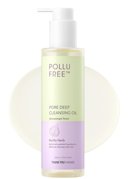 THANKYOU FARMER Pollufree Pore Deep Cleansing Oil - SPF Cleanser, Korean Perilla Herb, Makeup Blackhead Remover, Dermatologist Tested, Korean Oil Cleanser 7.03 fl.oz. 200ml
