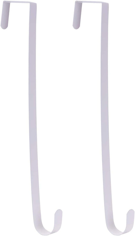 Sattiyrch 15" Wreath Hanger - Sturdy Steel Over The Door Hook for Front Door (White, 2-Pack)