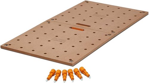BORA Centipede Workbench Table Top - 24" x 48" Wood Top with 20mm Dog Holes & 6 Quick-Twist Lock Handles