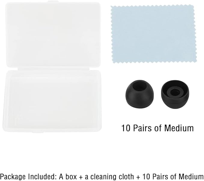 WKYMY Silicone Medium Replacement Ear Tips - Eartips for In-Ear Headphones - Rubber Tips Earbud Covers - 10 Pairs (Black)