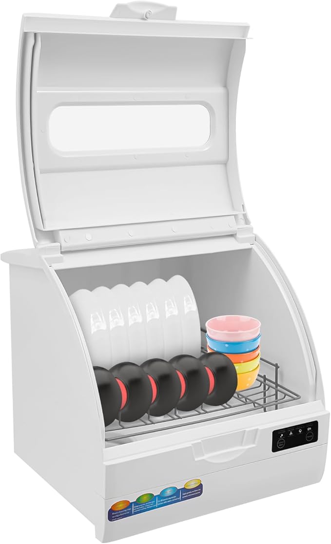 Portable Countertop Dishwasher, 1200W Mini Dishwasher W/Build-in 6L Tank & 4 Wash Modes, Tabletop Small Dish Washer W/Tempered Glass Window & 360° Dual Spray for Apartments & RVs