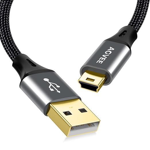 AGVEE 1ft Mini USB Cable, Braided Durable USB-A to Mini-B Charger Charging Cord for TI-84, Garmin GPS, Go-Pro Hero 4 3 2 HD, PS3 Controller, Canon Camera, Blue Yeti Microphone, Dark Gray