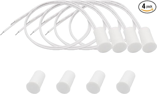 FOCMKEAS 4PCS Recessed Wired Security Window Door Contact Sensor, Normally Closed NC, Door Alarm Magnetic Reed Switch with 2 Wire, ABS White, RC-33
