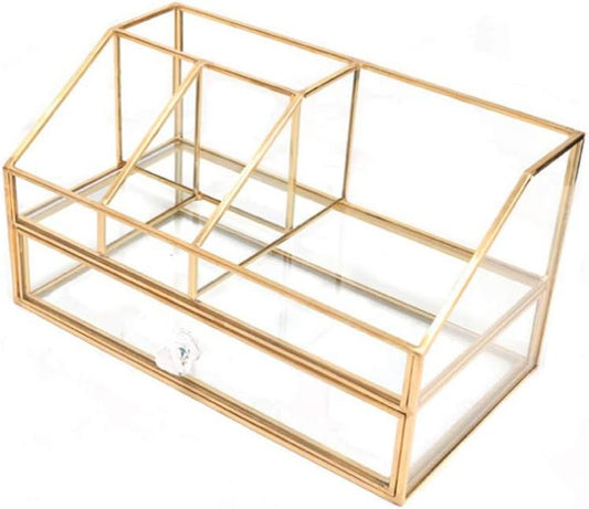Clear Glass Makeup Brush Holder - L-Lei Cosmetics Storage for Brushes, Nail Polish & Lipstick | Dresser Decor