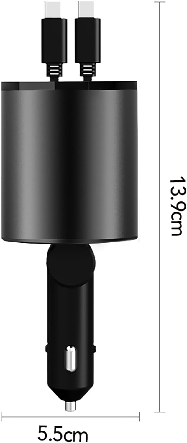 Retractable Car Charger, 4 in 1 Super Fast Car Phone Charger 60W, 2 Retractable Cables and 2 USB Ports Car Charger Adapter,Compatible with iPhone 17/16/15/14/13/12/11,Air-Pods Pro 3/4,Galaxy,Pixel
