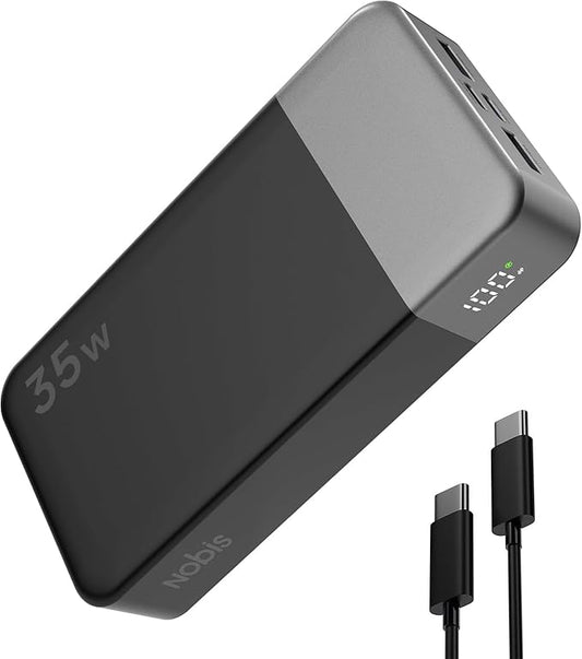 NOBIS Portable Charger, 20000mAh Power Bank, 35W Power Bank Fast Charging, Battery Pack with C to C Cable, Battery Bank with Digital Display for iPhone Android etc (Black)
