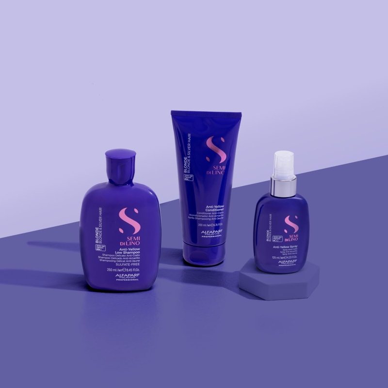Alfaparf Milano Semi di Lino Gift Set for Blonde and Silver Hair - Anti-Yellow Sulfate Free Shampoo, Conditioner and Leave-In Spray Toner - Neutralizes Unwanted Yellow Tones