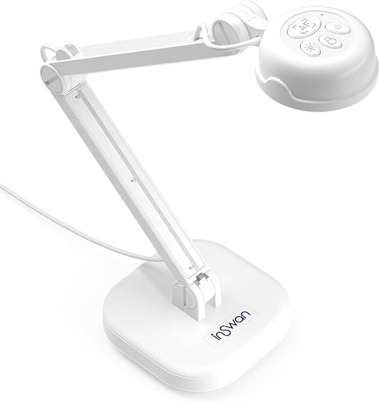 INSWAN INS-1 Classic USB Document Camera/Webcam – 8MP, Auto Focus, LED, Mic, Perfect for Desktop Teaching, Compatible with Windows/Mac/iPad/Chromebook, Ideal for Distance Learning & Live Demos, White