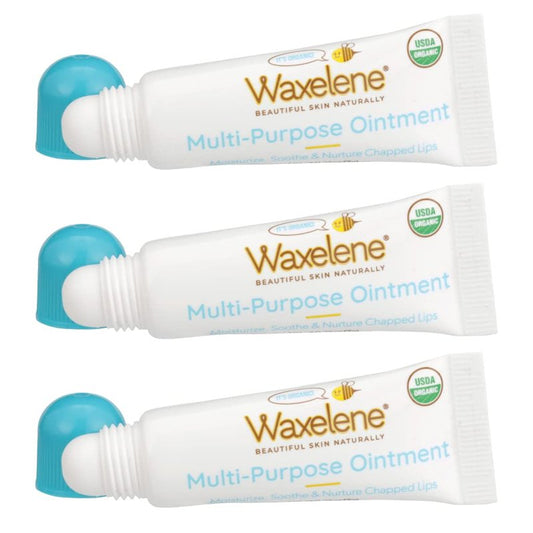 Waxelene Original Lip Tube 3 Piece, Best Lip Balm Ever Organic Calming Multipurpose Ointment Baby Eczema Dry Sensitive Skin Body Hand Face Moisturizer