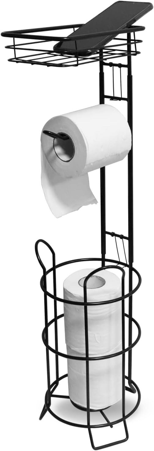 Regine Switzerland Toilet Paper Holder Stand - Stylish Bathroom Storage with Raised Base | Black