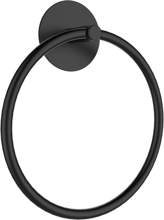 SetSail Matte Black Adhesive Towel Holder - Stainless Steel Hand Towel Ring for Bathroom & Kitchen
