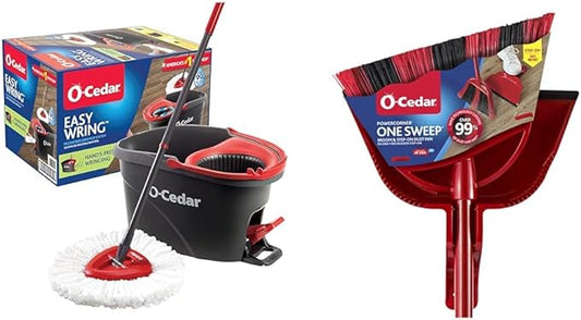 O-Cedar Spin Mop & Sweep Set | EasyWring Mop + One Sweep Broom with Dustpan