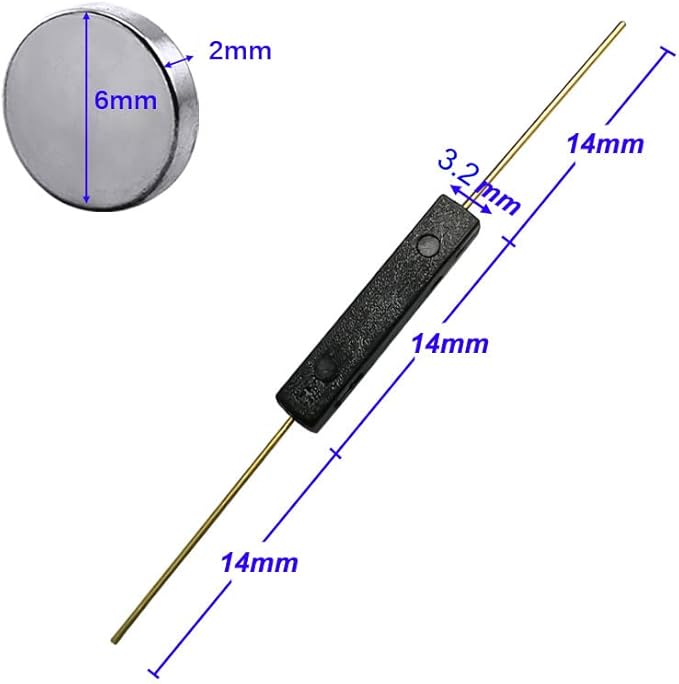Gebildet 10pcs Plastic Reed Switch Reed Contact Normally Open (N/O) Magnetic Induction Switch (2.5mm×14mm) with 10pcs Small Multi-Use Round Magnets