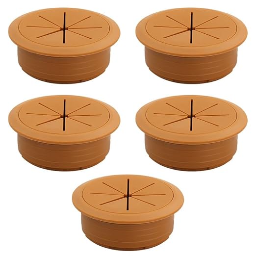EASYEAH 5 Pcs Desk Grommet 2" / 50 mm, Desk Hole Cover for Cables Brown, Cable Grommet ABS Plastic, Desk Hole Grommet for Home & Office Pc, Detachable Cable Cord Organizer