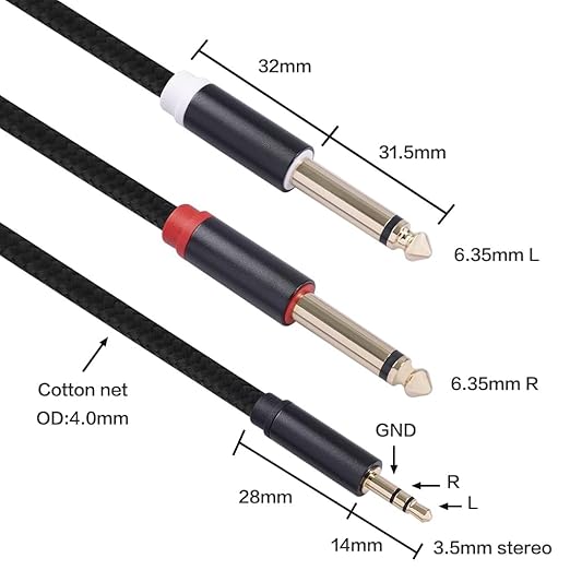 Yumiwoow 2Pack 16Ft 3.5mm TRS to Dual 6.35mm Stereo Cable 1/8 TRS to Dual 6.35mm 1/4 TS Mono Y Splitter Audio Cord Adapter for Smartphone, Mixer,PC, CD Player, Speakers and Home Stereo System