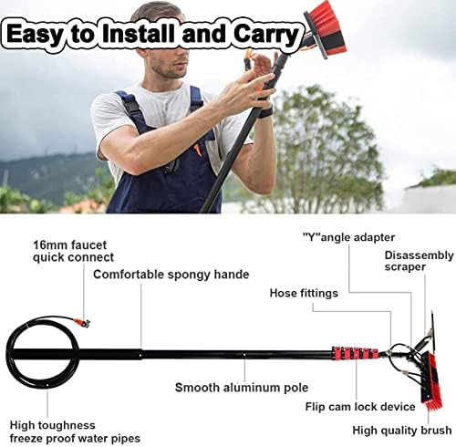 Professional Window Cleaning Kit 4M-12M, Telescopic Water Fed Pole with Squeegee & Brush, Extendable Roof & Glass Cleaner for Outdoor Solar Panels and Windows