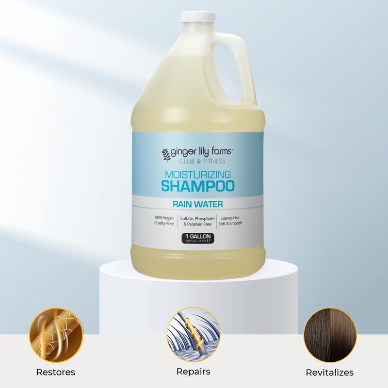 Ginger Lily Farms Moisturizing Shampoo for All Hair Types - 100% Vegan, Rain Water Scent | 1 Gallon Refill