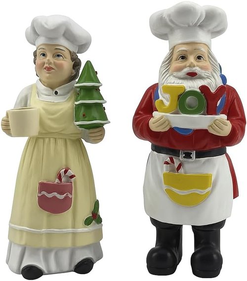 iStatue Chef Santa & Mrs. Claus Figurines Set | 5'' Hand-Painted Resin Holiday Decor - Durable Xmas Collectibles