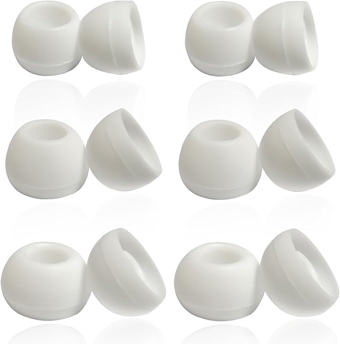 Universal Silicone Ear/Earbud Tips - Replacement Tips for 5mm-7mm Nozzle, 6 Pairs (S/M/L) Soft Comfort Noise Isolation for True Wireless Earbuds, White