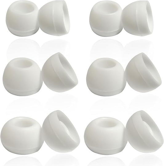 Universal Silicone Ear/Earbud Tips - Replacement Tips for 5mm-7mm Nozzle, 6 Pairs (S/M/L) Soft Comfort Noise Isolation for True Wireless Earbuds, White
