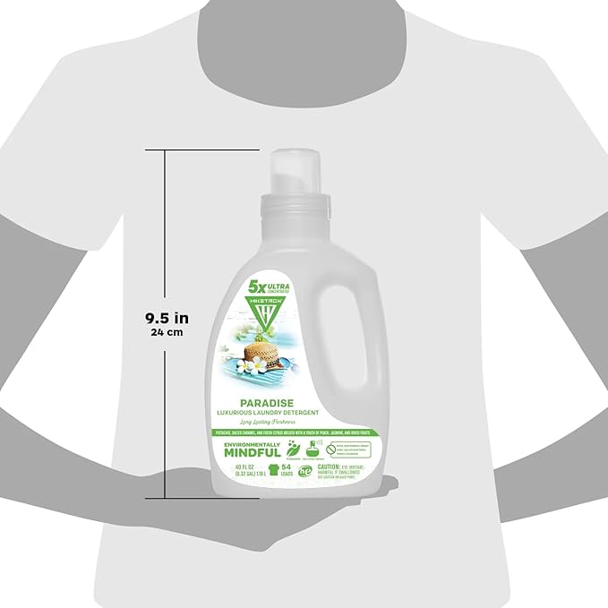 Hiketron Paradise Liquid Laundry Detergent, 5x Ultra Concentrated, Tough Stains Remover, Long Lasting Scent (40 Fl Oz, Pack of 1)