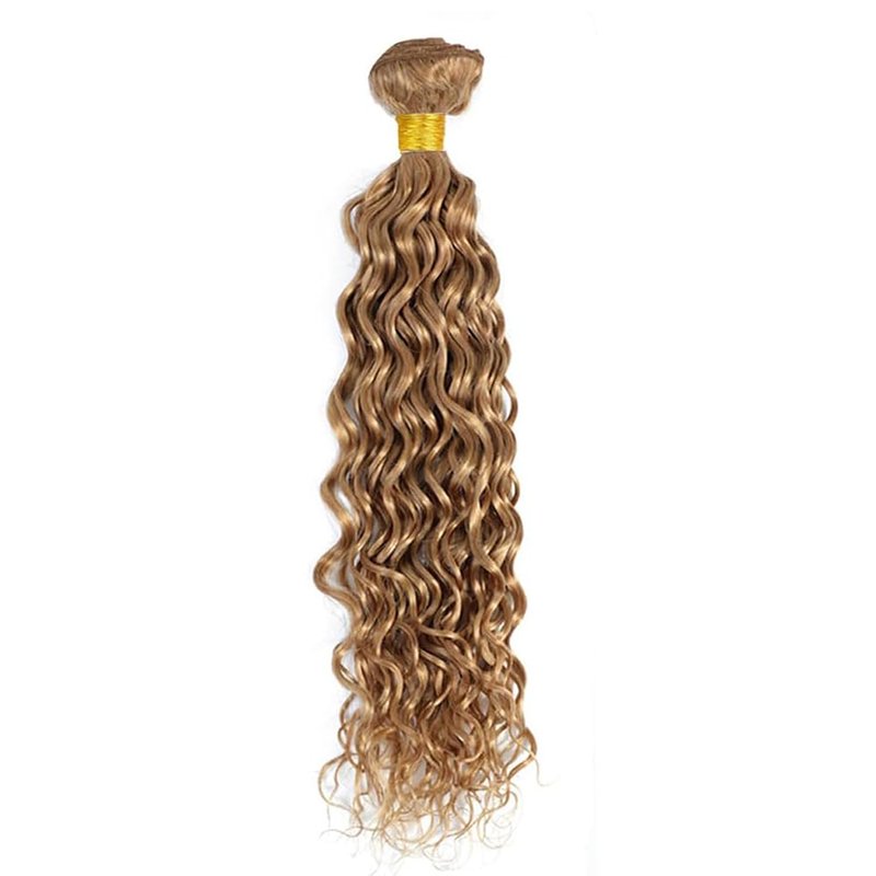 Honey Blonde Human Hair Bundles 14 16 18 Inch Water Wave Bundles Human Hair Unprocessed Native Virgin Hair 100/PC 3 Extensions #27 Blonde Color Curly Wet and Wavy Human Hair Extensions for Women