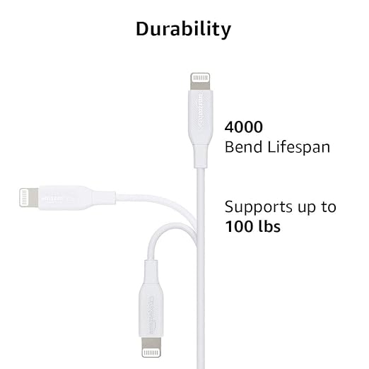 Amazon Basics USB-C to Lightning Charger Cable, Apple MFi Certified for iPhone 14 13 12 11 X Xs Pro, Pro Max, Plus, iPad, Fast Charging, High Speed Data Sync, 6 ft, White