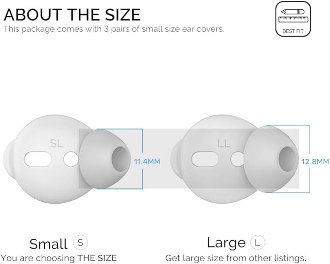 AhaStyle 3 Pairs AirPods Ear Tips Silicone Earbuds Cover [Not Fit in The Charging Case] Compatible with Apple AirPods (3 Pairs Small, White)