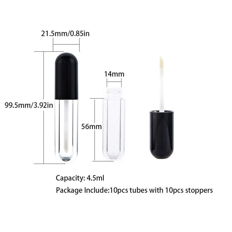Round Lip Gloss Tubes - 10 Pack Mini 4.5ml Containers with Wand & Rubber Stoppers | Ideal for DIY Cosmetics (Black)