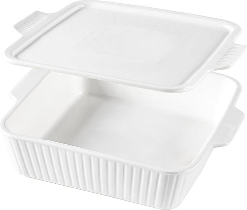 Dizada 10" Square Casserole Dish with Lid - Versatile 2.6 Qt Porcelain Bakeware for Lasagna & Cakes