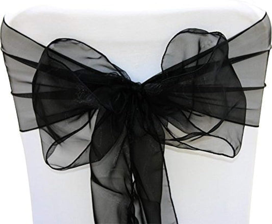 Organza Chair Bow Sash by [Brand Name] - Elegant Black Décor for Weddings & Events | Pack of 25